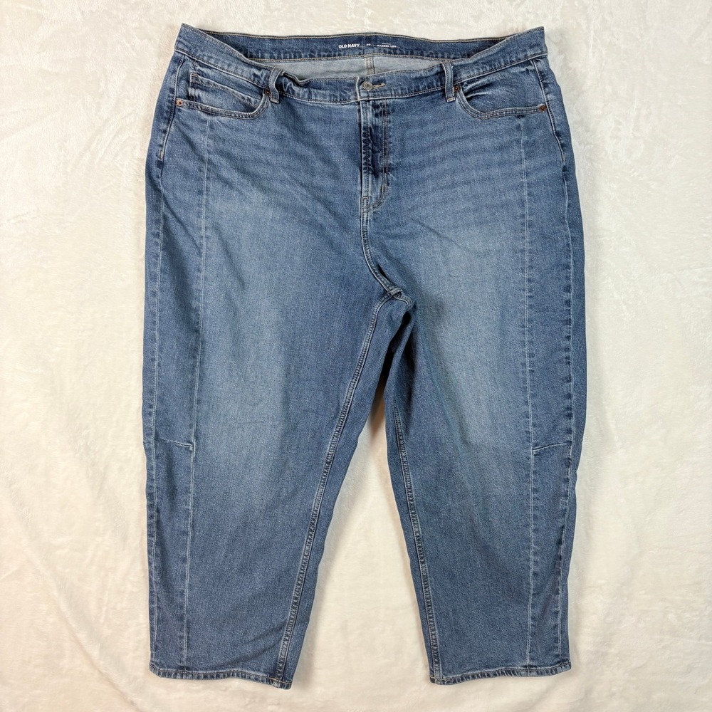 Old Navy Barrel Leg Jeans Women 20 Excellent High Rise Medium Wash Seam Detail